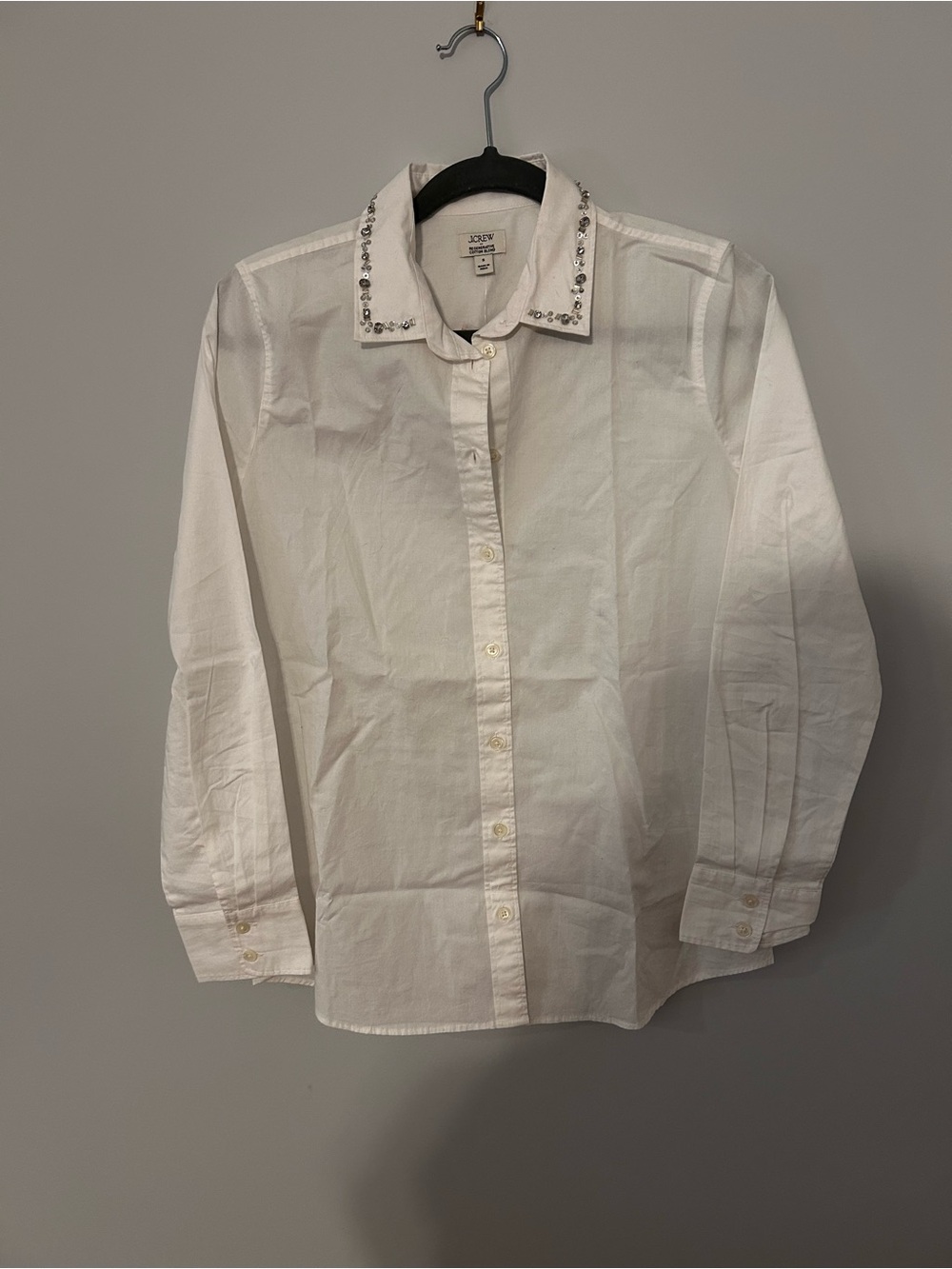 J. Crew White Button-Down Shirt with Embellished Collar